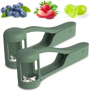 Grape Cutter for Toddlers, Stainless Steel Fruit Slicer Tool forEasy Grape and Tomato Slicing, Safe Kitchen Gadget, SendGoods from Local Warehouse (2, Green)