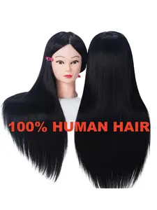 Training Head 100% Human Hair Mannequin Model Practice Fake Head Hairdresser Braiding Cutting Cosmetology Manikin Doll Head With Free Clamp 10" Black Included Clip