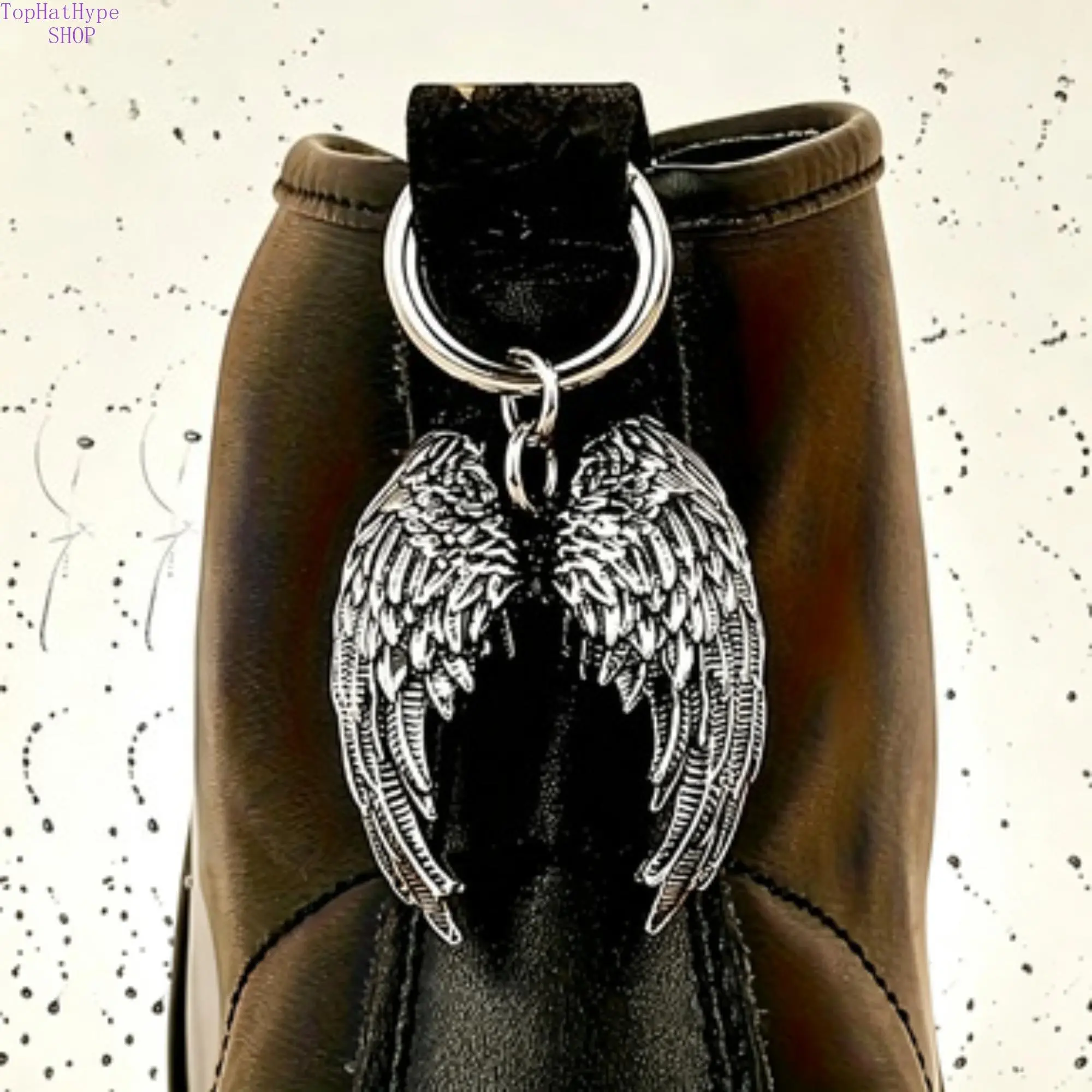 Gothic Angel Wing Bag Charm with Geometric Pattern, Punk Style Key Holder & Zipper Pull for Backpacks and Car Keys, Key Rings For Car Keys