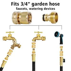 1 Set Garden Hose Quick Connector, Solid Brass Quick Connector Garden Hose Fitting Water Hose Connectors Garden Hose Disconnect 3/4 inch GHT, Hose Accessories, Summer Gardening Tool