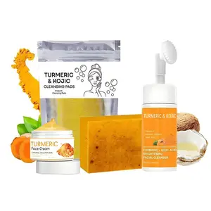 Turmeric Wash and Care Four Piece SetTurmeric Tablets, Turmeric Cleansing Mousse,Turmeric Soap Facial Cleansing Skincare FacialCleansing Cleanser,Turmeric Moisturizing Cream