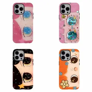 Dreamy INS Glittering Big Eyes Comic Girl Kawaii Comic Cartoon Style Anime Fan Art Trendy Tough Phone Case. Cute Y2K Aesthetic Heavy Duty Shockproof Protective Smartphone Cover for iPhone 17 Pro Max 16 Air 15 14 13 12 11.