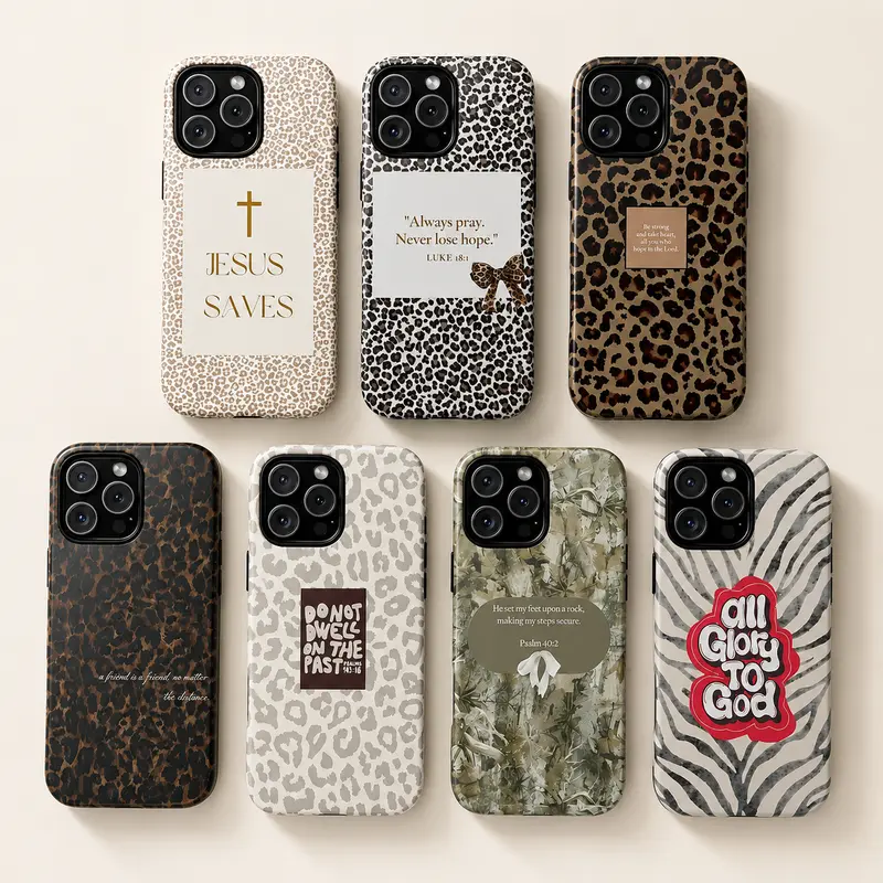 Leopard Luxe Shockproof Smartphone Casing for iPhone - Dual-Layer Protection for Handheld Devices 18,17,16,15,14,13,12,11,X Plus,Air,Pro Max - Faith God Design, Scratch-Resistant Slim Cover for Teens