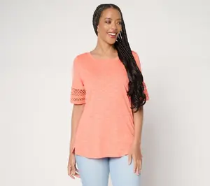 Belle by Kim Gravel Slub Knit Elbow Sleeve Circle Trim Top