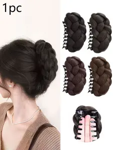 1pc Realistic Natural Hair Clip Braided Ponytail Holder, High Crown Bun Updo Hair Accessory, Easy-To-Use Hair Styling Tool, Perfect for All Seasons, Ponytail Claw Clip, Synthetic Claw Clip