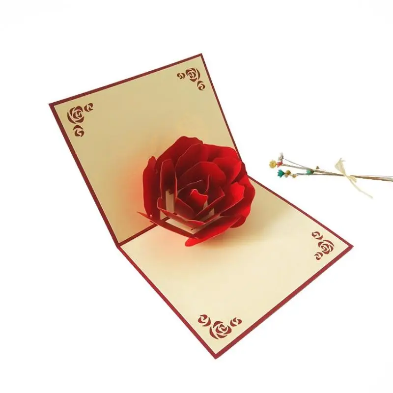3D Pop-Up Rose Greeting Card with Envelope, Creative Birthday, Anniversary and Wedding Thank You Card, Gift for Family, Durable Cardstock