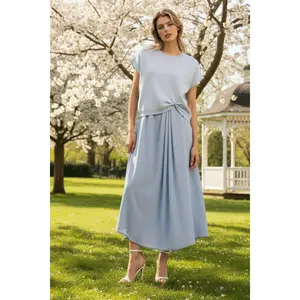 Jodifl Sleeveless Solid Fabric Mix Midi Dress with Front Pleat Detail