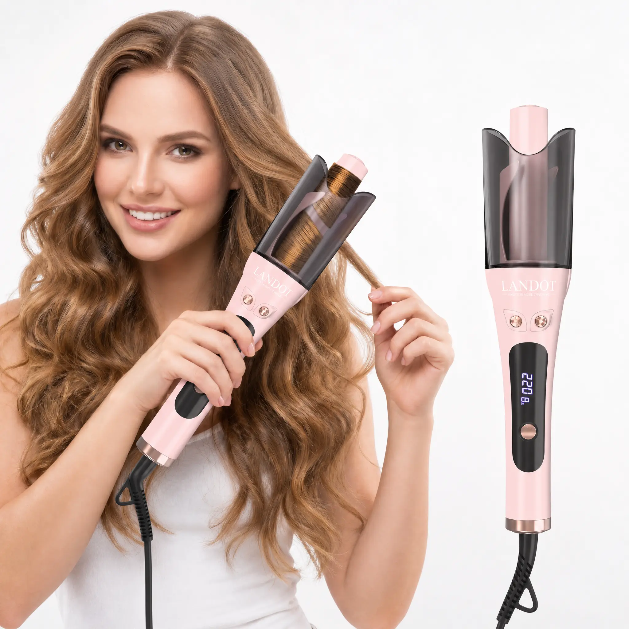 LANDOT 1" Automatic Curling Iron, Anti-Tangle & Beginner-Friendly, Effortless Bouncy Curls for Medium/Long Hair Curler stick hom