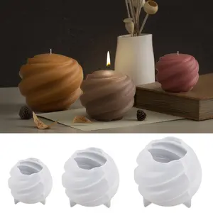 Round Rotating Sphere Candle Mold with Planet Rotating Spiral Carving