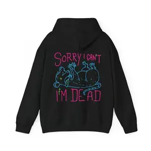 Sorry I'm Dead Possum Hoodie, Oversized Grunge Hoodie, Funny Y2K, Meme Shirt, Punk Alt Clothing, Neon Goth Sweatshirt, Trendy Graphic Unisex