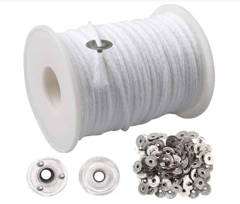 200 Feet Candle Wicks Roll, 24 PLYBraided Candle Wicks Natural Cotton Candle Wick Core Spool and 100 Pcs Metal Candle Wick Sustainer Tabs for Candle