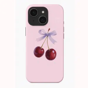 Y2K Cherry Style Tough Phone Case for iPhone 17 Pro Max - Cute Pink Coquette Bow Iphone Case for Girl - Retro Bicolor Design Protection & Accessibility for iPhone 12-17 Pro Max