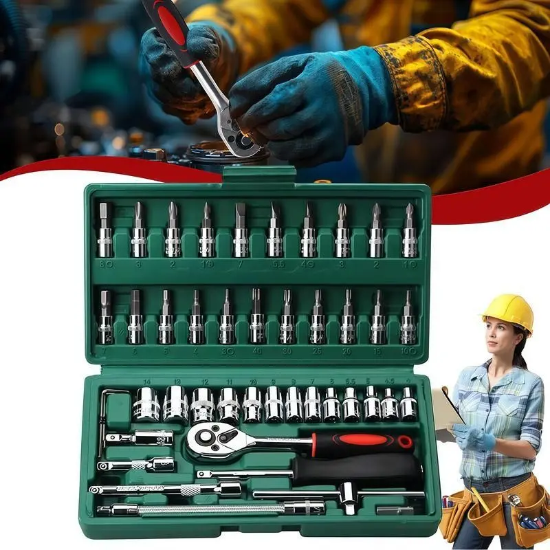 53/46 Set Car Repair Tool Ratchet Torque Wrench Spanner Screwdriver Socket Set Socket Combination Tool Combo Tools Kit Bicycle Auto Repairing Tool Mechanic Tool Set Mechanics tool set