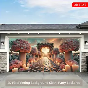 1pc Large Wedding Backdrop Floral Archway with Pink Roses - Elegant Party Decoration for Indoor/Outdoor Events, Birthday, Anniversary - No Electricity Needed, Easy Setup - Durable Polyester Fabric (71x157 Inches), Wedding Decorations, Indoor Outdoor