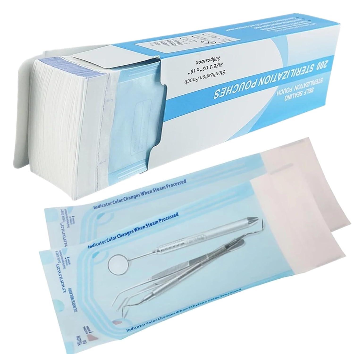 Self-Sealing Sterilization Pouches, Latex-Free, Color Changing Indicator, 3.5" W x 10" L, 200-Count