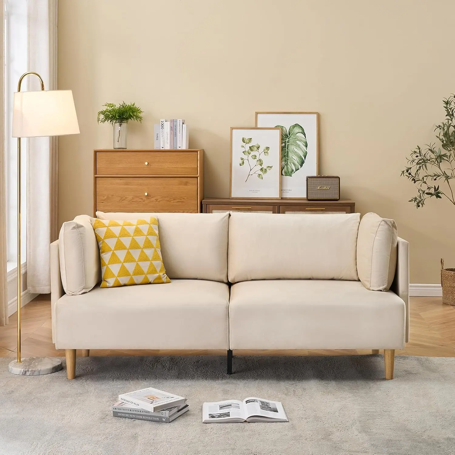 76" Sofa Couch, Comfy Upholstered Loveseat with Extra Deep Seats， Velvet Sofas & couches with 2 Removable Armrest Pillows，Oversize 2-Seater Couches for Living Room