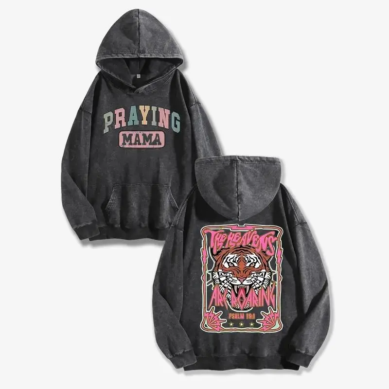 Praying Mama Washed Hoodie, Oversized Menswear And Women Menswear Tops, Gym Pump Cover, Hip Hop Y2K Graphic Apparel, Gift for Fans