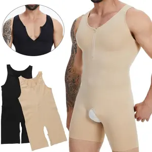 Menswear  Comfortable Lightweight Breathable Soft Stretchy Bodysuits Shapewear for Tummy Control Gynecomastia Compression Plain Shirts Full Body Shaper Garment Casual Hem Zipper Fabric Black Tank Top