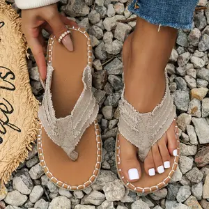 Summer New Flat Clip Toe Fisherman Shoes, Boho Outer Wear Sandals Slippers, Thick Bottom Solid Color Round Toe Buckle Strap Sandals, Stylish Outer Wear Woven Beach Sandals For Women