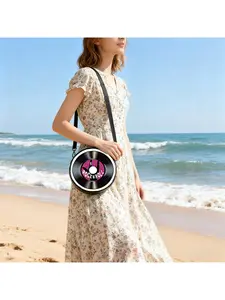 1pc Rock Vinyl Record Mini Round Crossbody Bag | Mini Round Handbag with Zipper Closure, Durable, Elegant Round Design, Ideal for Daily Use & Special Events