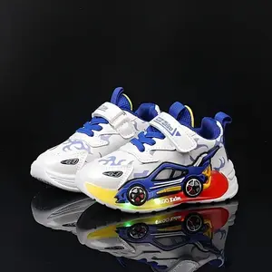 New Cartoon Car LED Light-Up Kids Sports Shoes, Non-Slip PVC Sole, All-Season Athletic Casual Shoes for Boys and Girls Ages 1-6, Christmas Gift