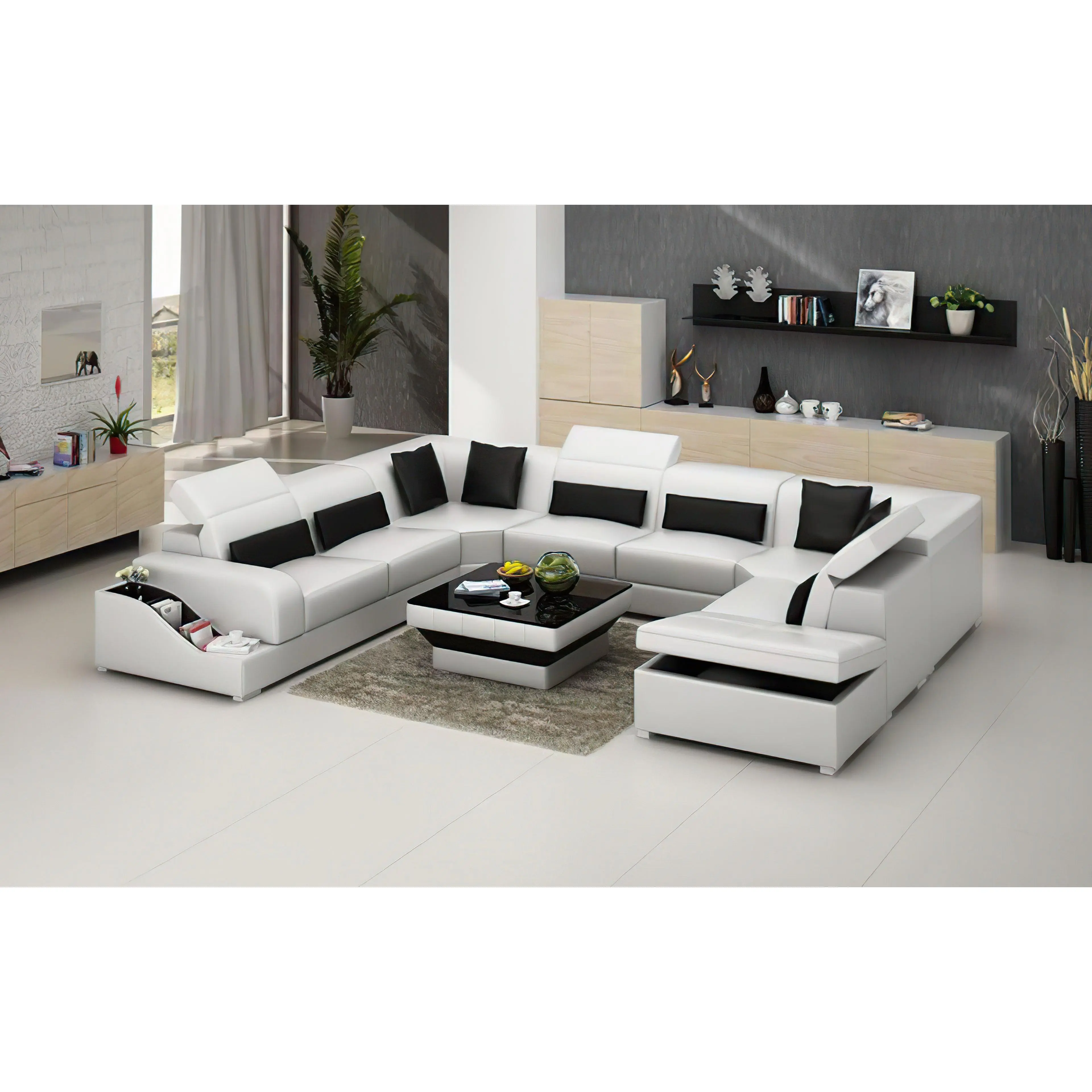 Charlotte Leather Sectional with Pop-Up Storage