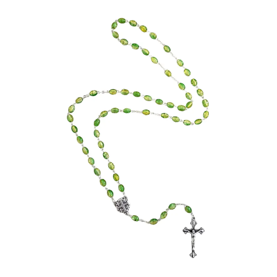 Green Acrylic Rosary with Jerusalem Soil from the Holy Land
