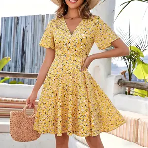 Cakulo Women's V-Neck Floral Print Short Sleeve Wrap Dress – Summer Casual A-Line Beach Vacation Dress, Love, Cardigan,summervibes