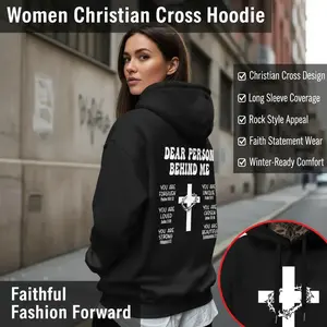 Christian Cross Hoodie Sweatshirt Long Sleeve Casual Rock Style Winter Medium Length Slogan Print Faith Apparel Religious Belief Trendy Top for Women - Womenswear, Fit