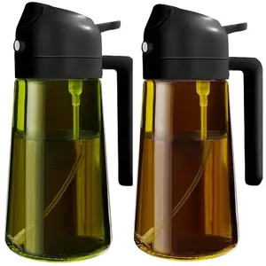 2 Count 2-in-1 Glass Oil Dispenser & Sprayer - 16 oz Leak-proof Olive Oil Sprayer Bottle for Cooking Air Fryer Barbecue Baking Salad Kitchen Essentials - 2PC Utensils