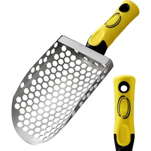 Hand Sand Scoop for Metal Detecting with  Yellow Handle, Metal Detecting Shovel for Beach Sand Sifter, Heavy Duty Stainless Steel,  from Metal Detector Accessories