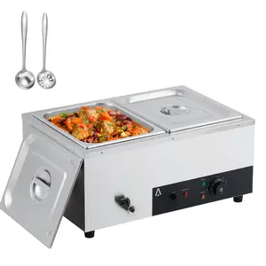 GARVEE Commercial Food Warmer 2 Pan, 2x12QT Bain Marie Buffet Server and Warmer, Stainelss Steel Electric Steam Table with Lids & Ladles for Buffet Catering Parties Restaurants, Silver