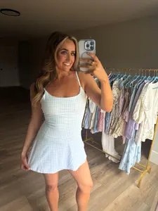 Gingham Ruffle Athletic Dress - Blue
