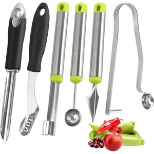 6 Pcs Vegetable Corer Tool,Including Fruit and Vegetable,Jalapeno Pepper Corer Tools and Pitter,Tomato Corer Remover,Cherry Pitter,Zucchini Corer to Remove Seeds,Halloween Party Gifts,Hand Tools Kits