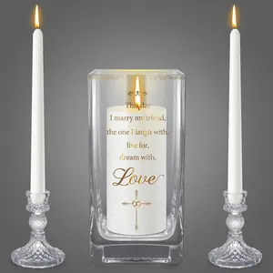 Unity Candles with Holder for Wedding Ceremony Set 1 6" Pillar 2 9.8'' Taper Candles 3 Candlestick for Religious Formal Events Church(Cross)