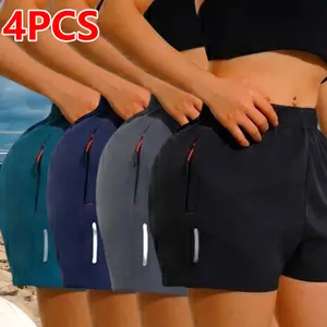 Women’s breathable, comfortable 4-piece shorts set featuring women’s athletic casual shorts with pockets, suitable for everyday wear, sports fitness, running, and team sports | summer shorts