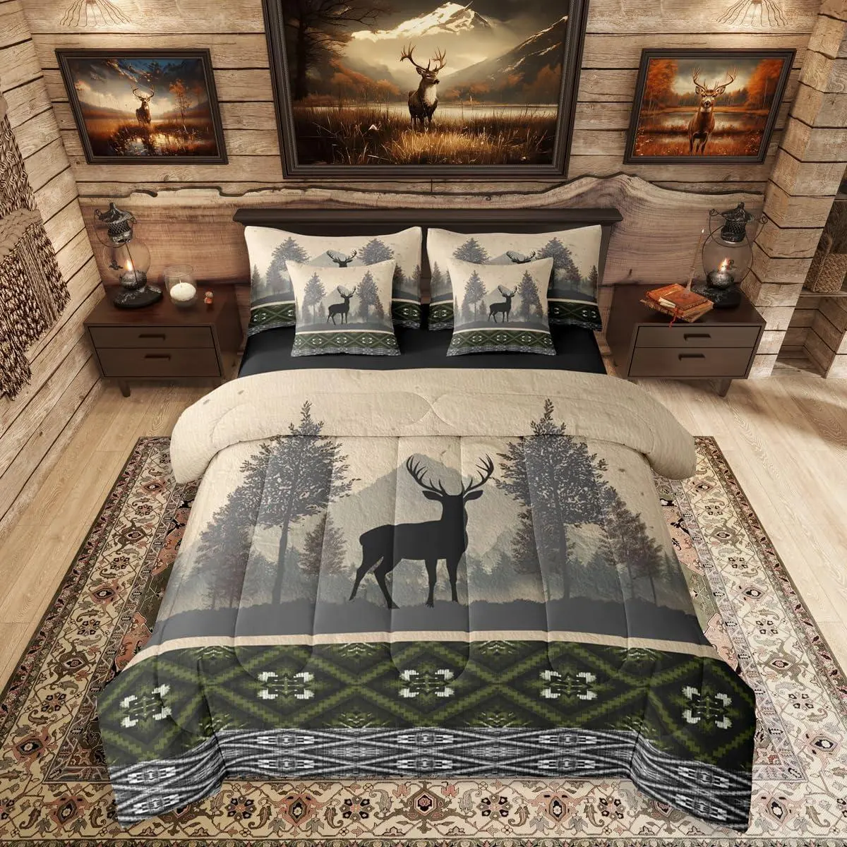 7 Pcs Hunting Deer Comforter Set with Sheets