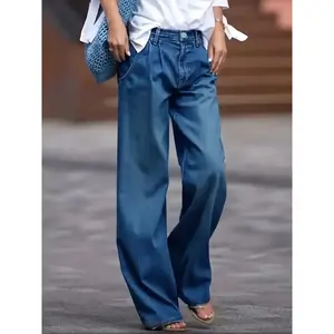 Plus Size Women’s Casual Wide-Leg Jeans, Stretch Denim, Washed Loose Fit, New Style, Comfortable Fashion for Everyday Wear