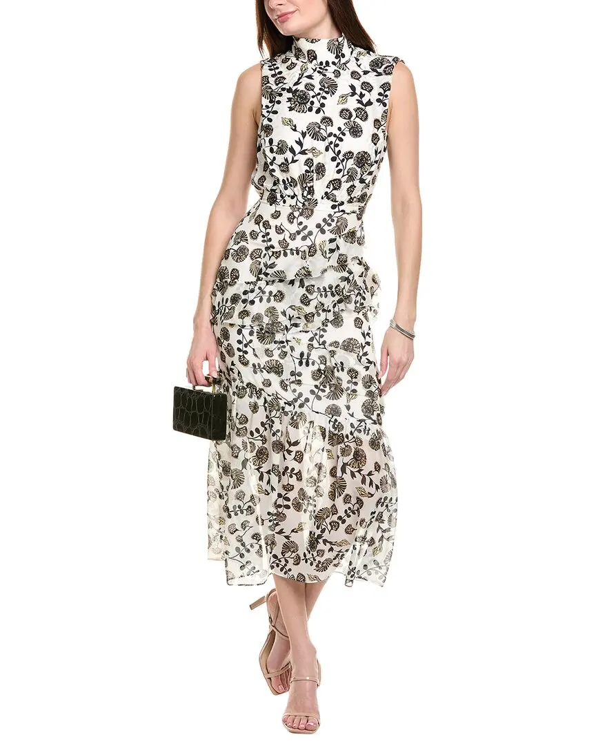 SALONI Stamped Silk Midi Dress