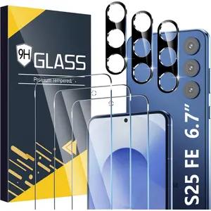 [3+3 Pack] Galaxy S25 FE Screen Protector HD Clear 9H Tempered Glass Fingerprint Unlock 3D Curved Scratch Resistant No Bubble for Samsung Galaxy S25 FE 5G