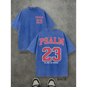 Vintage Washed Oversized Christian T-Shirt Psalm 23 Bible Verse Graphic Tee The Lord Is My Shepherd Varsity Print Streetwear Faith Top