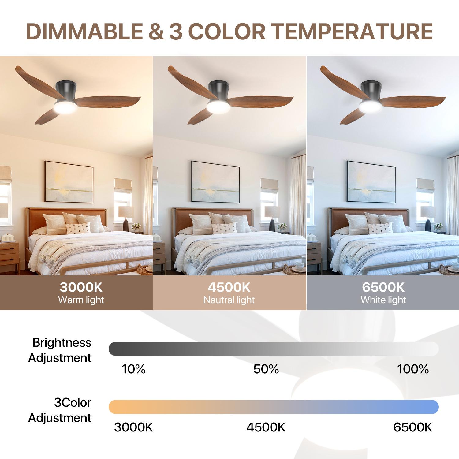 GALENTAL 42 Inch Smart Ceiling Fan with Light and Remote Control - 6 Speeds, Multi-function Ceiling Fan, Reversible, 1/2/4/8H Timer, 3 Color Temperatures, for Bedroom & Living Room