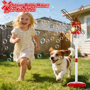 Windmill Bubble Machine, Music Color Lights, Adjustable Height, Indoor Outdoor Use, Includes 50ML Concentrated Bubble Liquid