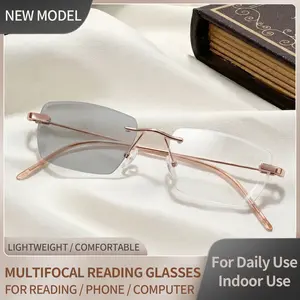 Lightweight Rimless Multifocal Reading Glasses with Blue Light Blocking Lenses for Men & Women, Comfortable Daily Use Readers for Close-Up Vision