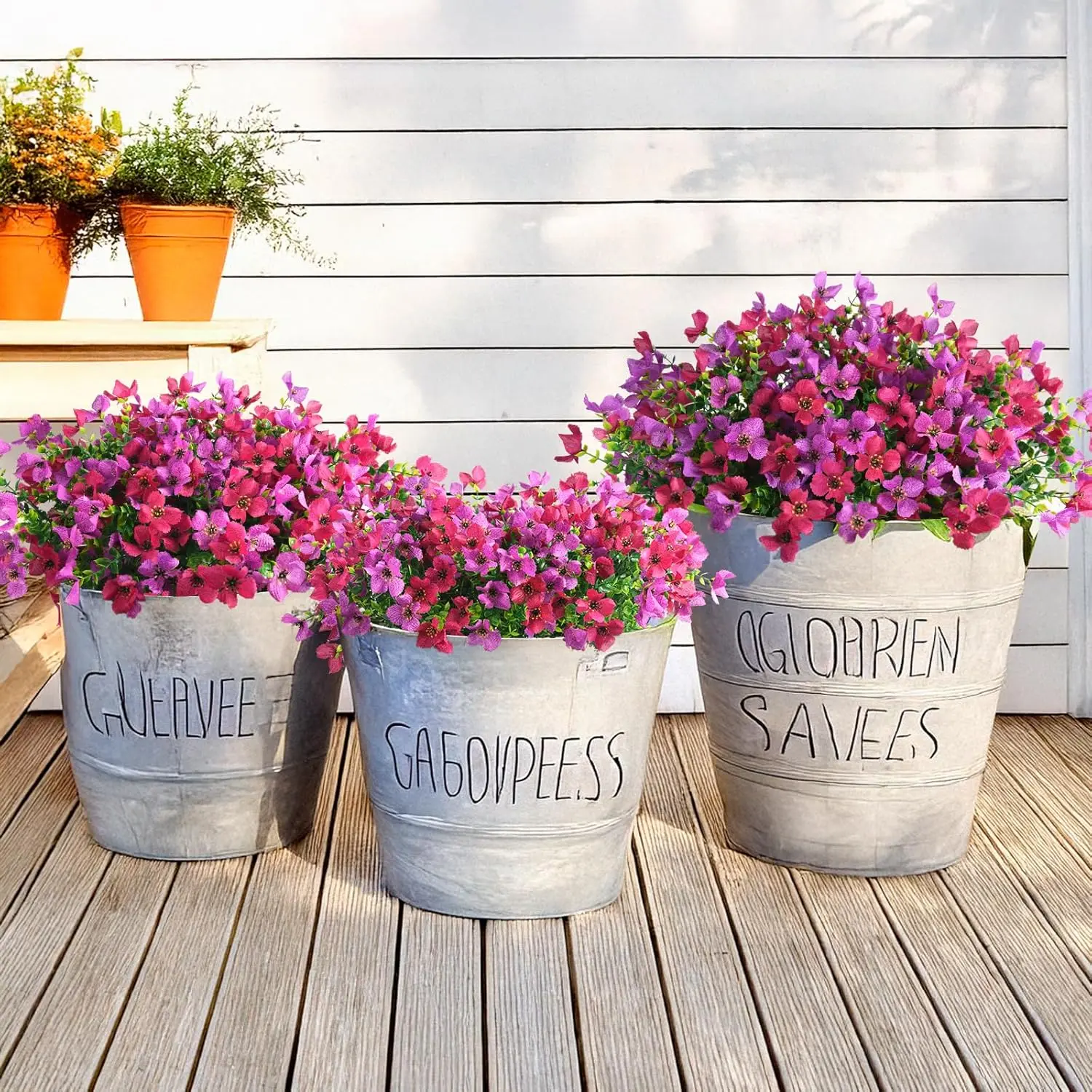 Artificial Fake Flowers Plants for Outdoors - 12 Bundles Fake Plants Faux Silk Flowers Outside, UV Resistant for Planter Front, Porch, Garden, Patio, Spring Decor