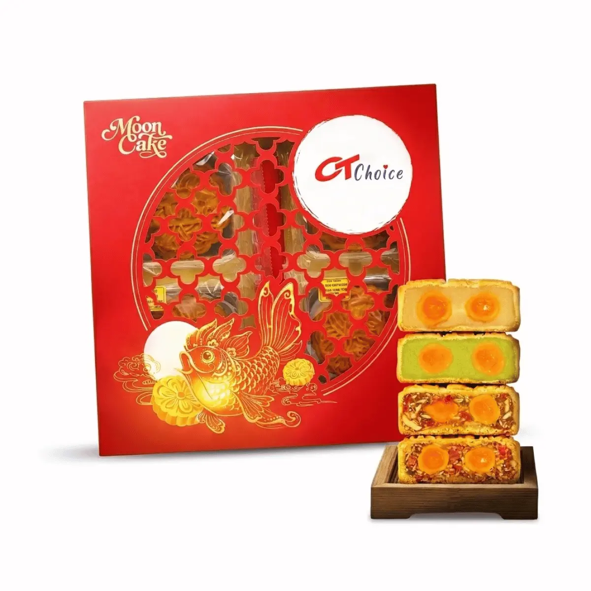 [CT Choice] Assortment Set Mooncakes - 4 Pieces Reduced Fat Durian Mix with 2 Yolks, Rich Filling, 800g