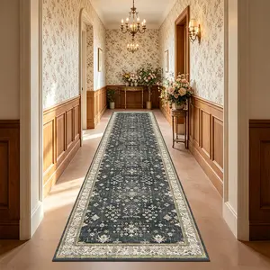 Black Washable Runner Carpet Bohemian Style, Non-slip, Low-pile, Stain-resistant, Soft and Foldable Floor Carpet Suitable for Hallways, Kitchens, Bedrooms, Laundry Rooms and Bathrooms
