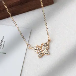 Butterfly Choker Necklace Gold Butterfly Pendant Necklace Rhinestone Butterfly Necklace Pave Butterfly Necklace Sparkly Butterfly Chain Necklace Jewelry For Women