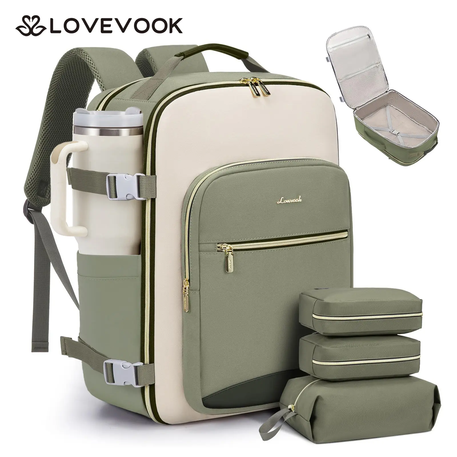 LOVEVOOK Colorblock Carry-On Travel Backpack with 3 Packing Cubes and Laptop Compartment - Personal Item, TSA-Friendly, Airline Approved Travel Bag for Hiking, Overnight, Weekend,High-capacity and Durable,DealsForYouDays
