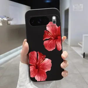 Hibiscus Blooms Pattern Rounded Edge Phone Case for Google Pixel 10 9 XL 8 7 Pro A Shockproof Full Camera Protection Durable Slim Liquid Silicone Cover Smartphone Casing